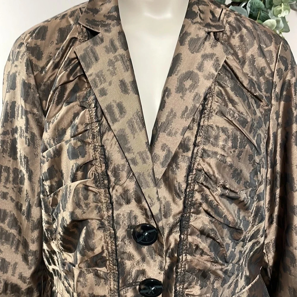 Women's Brown Leopard Print Blazer Jacket - Picture 3 of 16